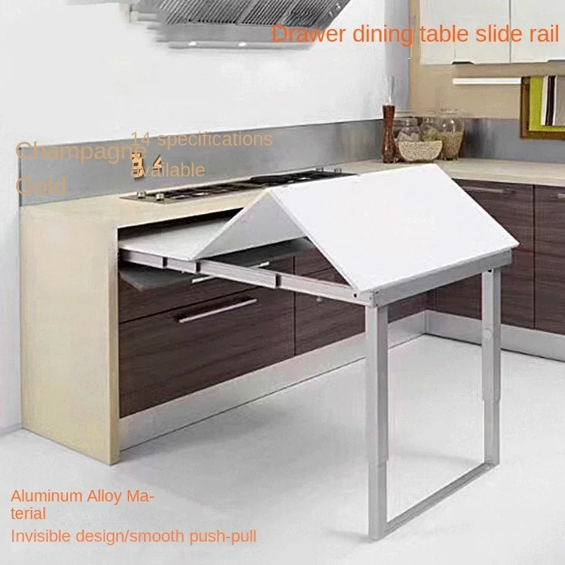 

Hidden Folding Table Rails Aluminum Cabinet Drawer Telescopic Dining Table Slide Flat Push Folding Hardware Accessories