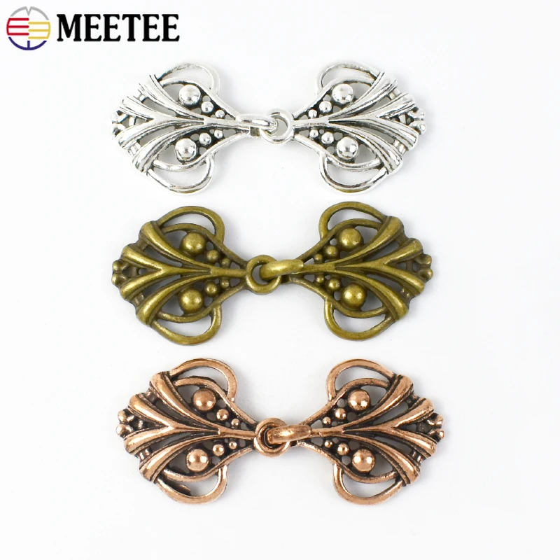 

5/10pcs Meetee 25X55mm Metal Buckle Retro Hook Buttons for Cloak Sew-On Hooks Clasp DIY Coat Garment Button Decorative