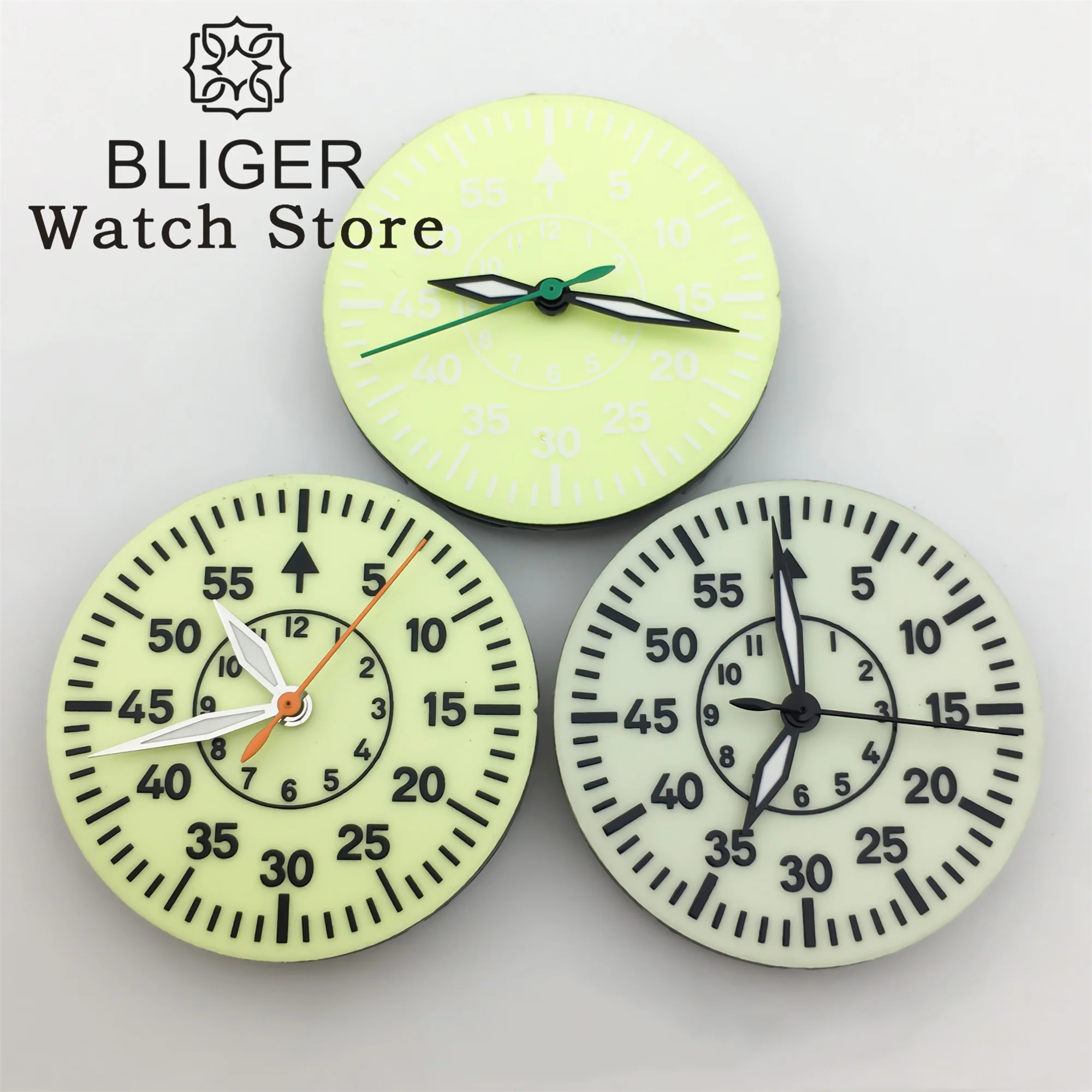 BLIGER 29mm esfera del reloj índice numérico negro verde azul Esfera luminosa completa con manecillas ajuste NH34 NH35 NH36 ETA2824 PT5000 movimiento