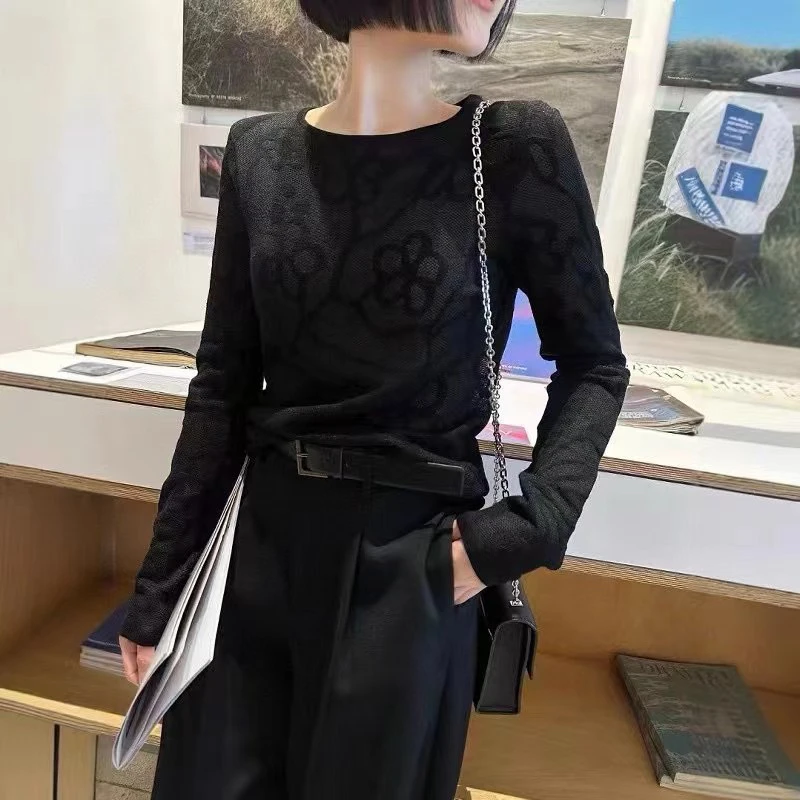 Yangzi lana pesada tejido largo Sve protección solar suéter con estampado de flores corte recto viaje Sle Color puro primavera