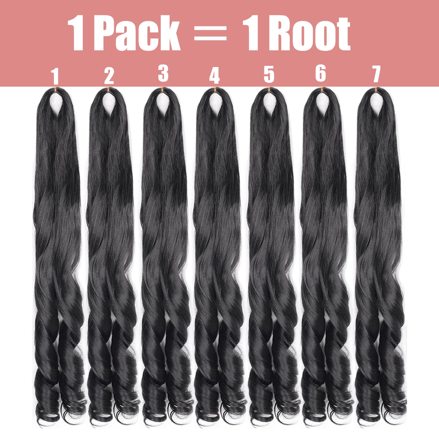 Rambut Kepang Keriting Perancis 12/16/24 Inci Longgar Bergelombang 1-7 Bungkus # 1B Ekstensi Rambut Kepang Melenting Hitam Keriting Perancis Sintetis