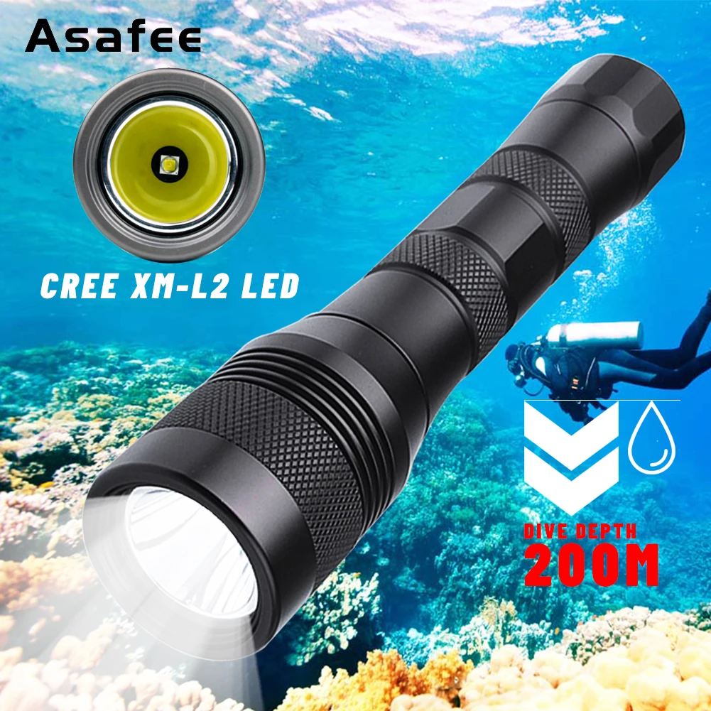 Asafee DIV01 Professional Scuba Dive Light 1200LM Underwater Waterproof Torch Lamp SST40 LED Dive Scuba Diving Flashlight