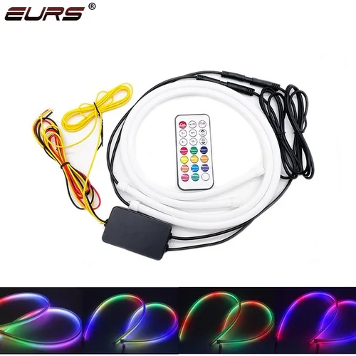 Imagen 1 del producto 2 uds RGB LED DRL luz de circulación diurna lámpara de señal de giro fluida aplicación/RF tira de LED de Control remoto para faro de coche 30cm 45cm 60cm