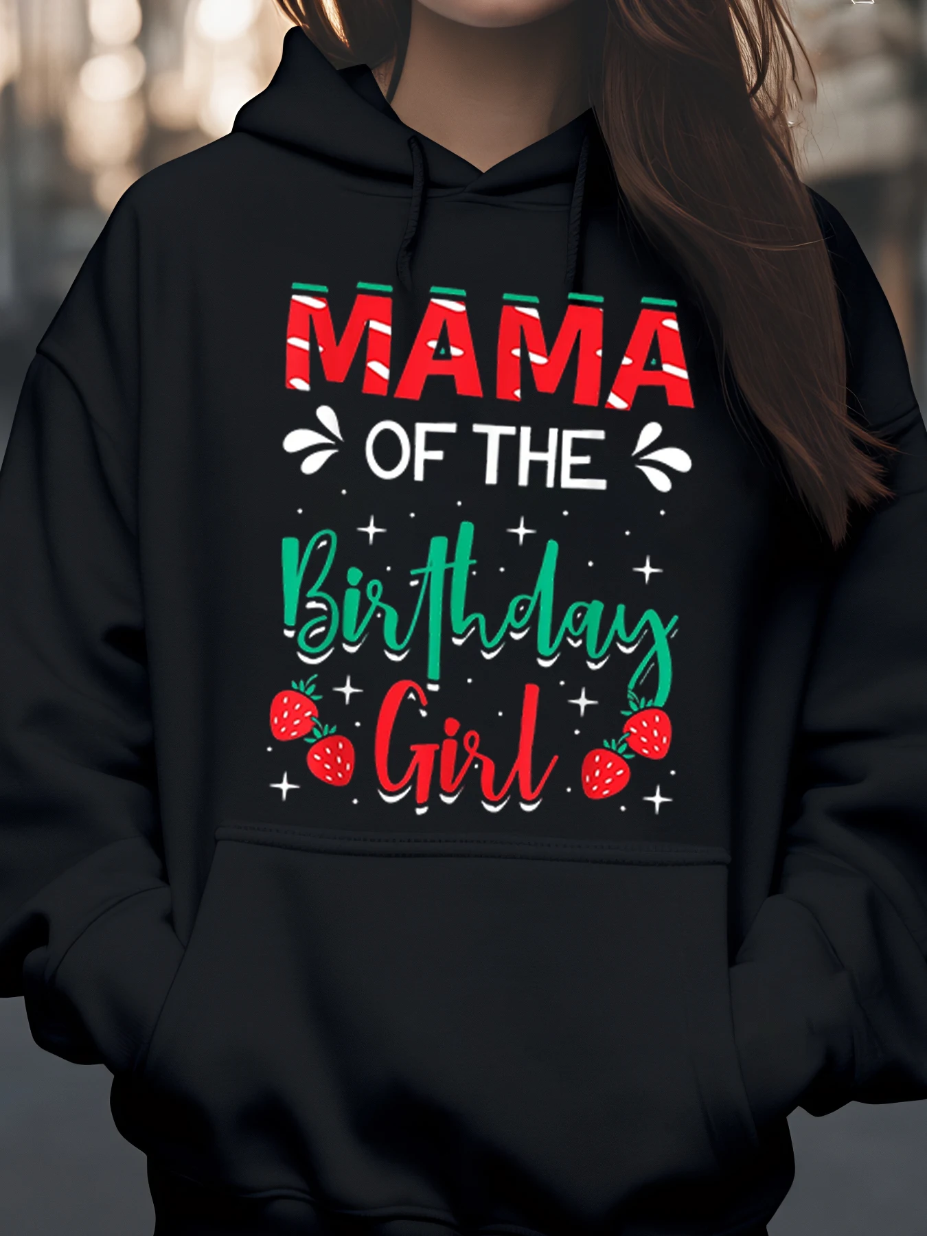

Толстовка с капюшоном и клубничным принтом «Мама» для именинницы, наряд для рождественской вечеринки для женщин
