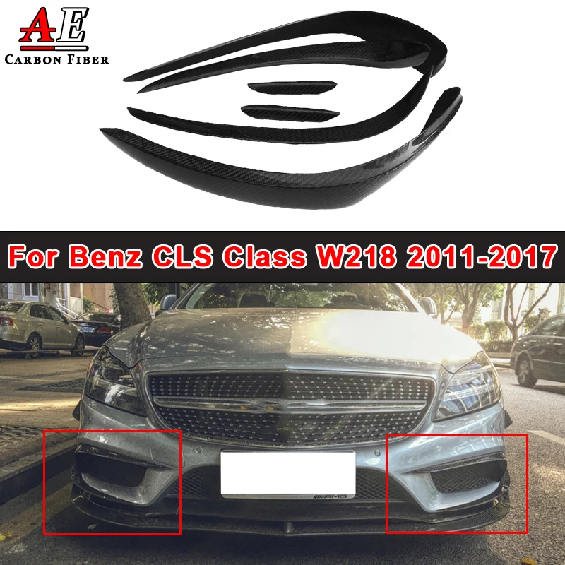 For Mercedes Benz CLS Class W218 CLS300 Carbon Fiber Front Bumper Side Fins Winglet Air Vent Canard Splitter Body Kit