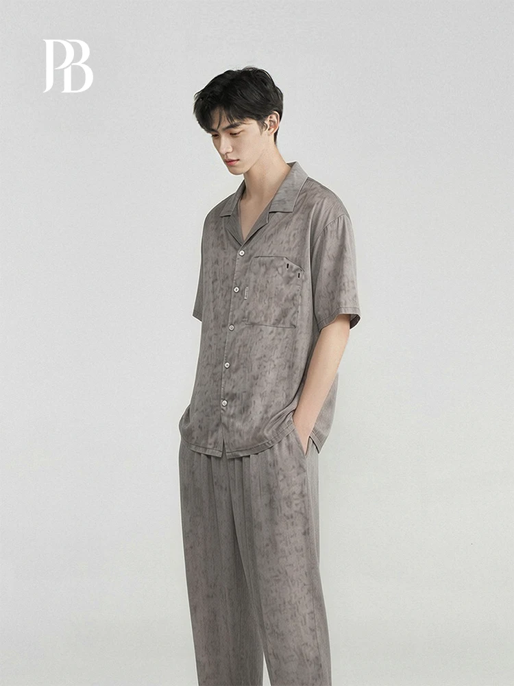 

Men's Summer Ice Silk Short Sleeve Sleepwear Set Soft Comfortable Home Clothes Brown Dyed Loose Fit Polyester Blend Polyester...