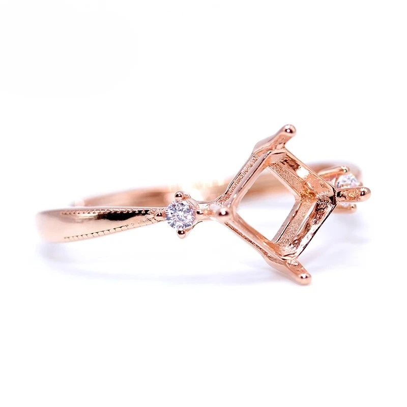 S925 Sterling Silver Princess-Cut Ring Setting Base, Suitable for 5–8mm Square Stones, DIY Jewelry Making Blank for Women