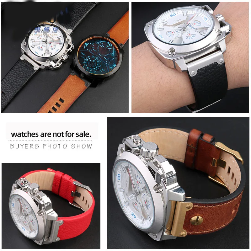디젤 시계 용 빈티지 소 가죽 시계 스트랩 DZ4476 DZ4305 DZ7357 가죽 스트랩 26MM, 금속 조인트 시계 밴드 액세서리