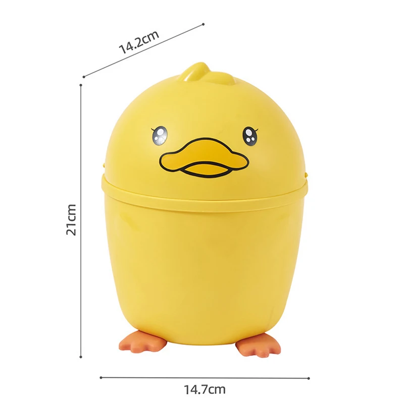 Creative Desktop Fliping Type Trash Can with Lid Kawaii Cute Duck Office Paper Basket Mini Trash Bin Storage Bucket Organizer