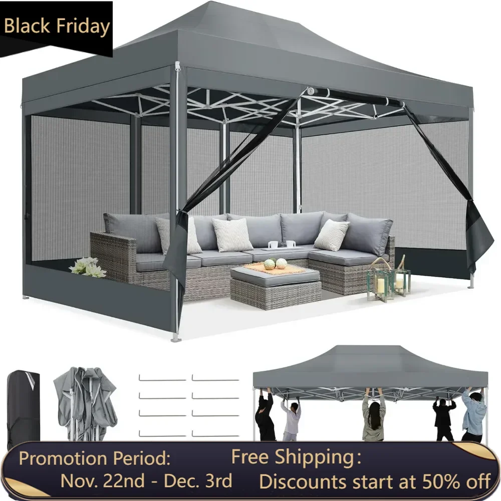 

Canopy Tent 10x15 Heavy-Duty, Pop-Up Gazebo with Mosquito Netting, Waterproof Canopy with Sidewalls, Party Tent with Carry Bag