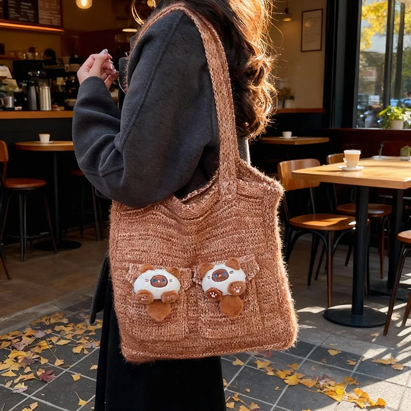 

Retro Artistic Knitted Sweater Bag Fashionable Home Storage Bag Large Capacity Multi-Functional Storage Shopping Bag