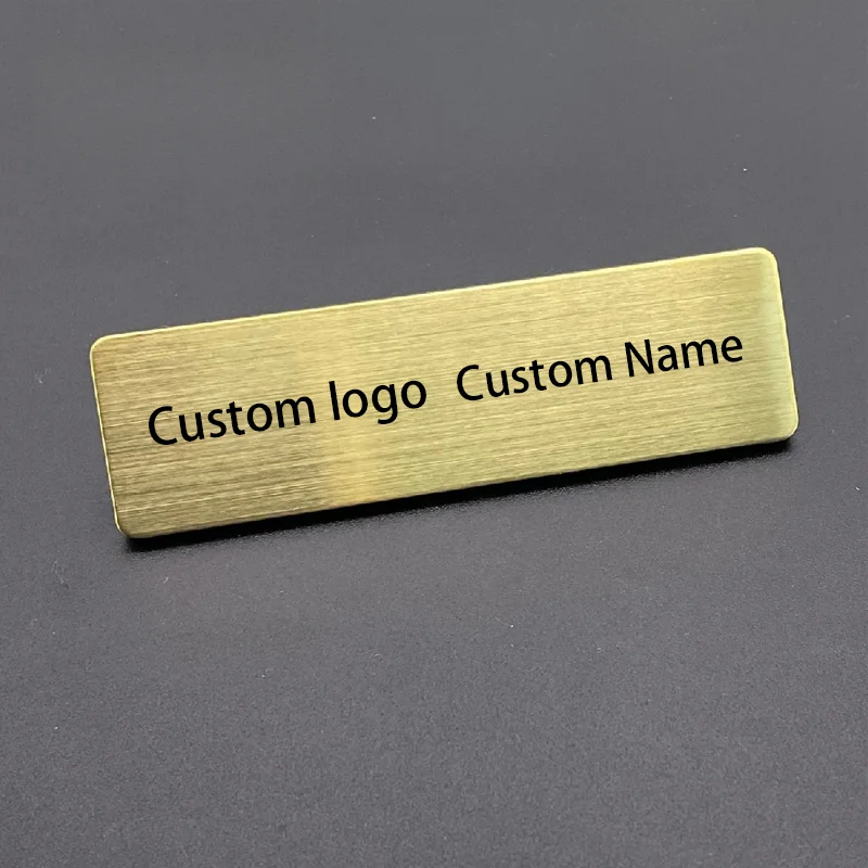 

Shirley Custom 7*2cm Custom logo stainless steel name tag with brushed gold silver beauty salon employee ID tag wholesale