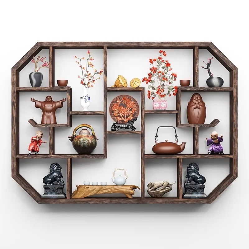 Bogu rack solid wood Chinese-style wall-mounted storage rack simple partition Duobao Pavilion lattice rack ornaments