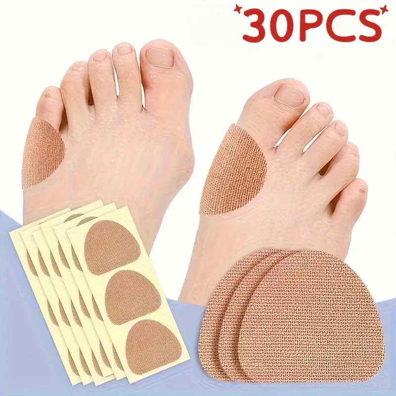 30Pcs Light Beige Self-Adhesive Metatarsal Pads, Soft Smooth Fabric Forefoot Cushions for Daily Foot Care