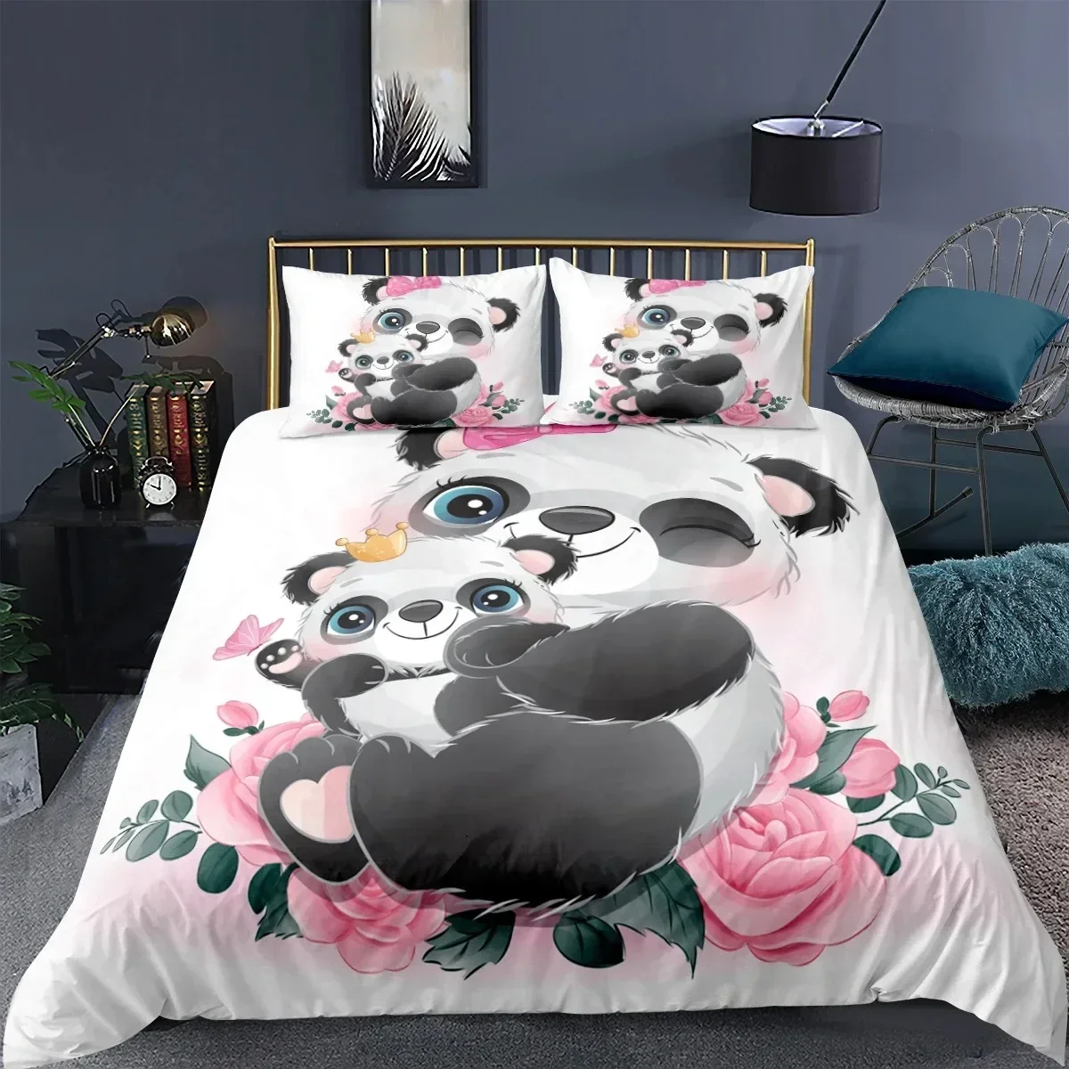 Panda de dibujos animados en 3D, conjunto de Bettwäsche, Schöne Tiere Bettbezug, textil para el hogar, Weichem Bett, sayaestellt, Einzigen, Konigin, König Grö mena Für Kin