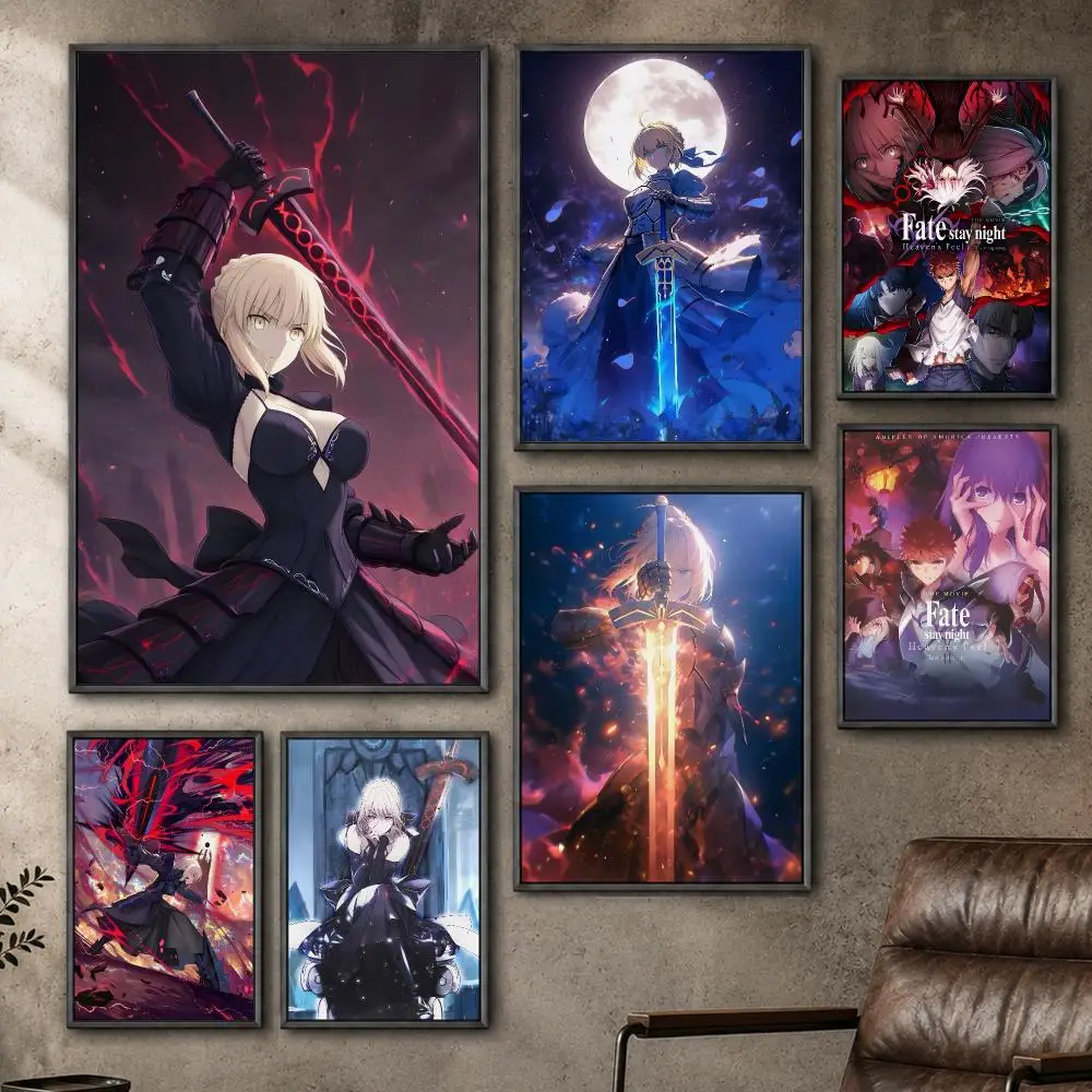 Anime Fate Stay Night Saber Shirou Poster  PP Self Adhesive Home Garage Dorm Bar Wall Decor Aesthetic Retro Gift