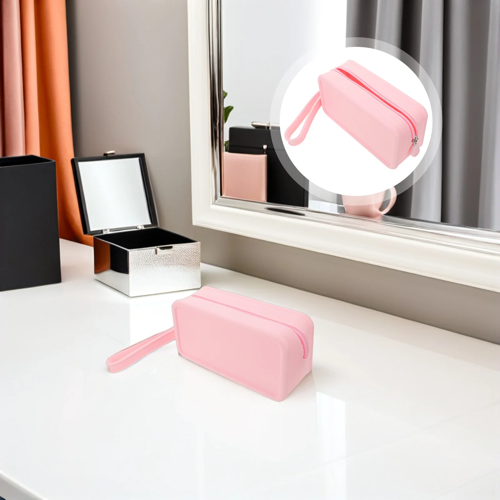 

Silicone Makeup Bag Pink Waterproof Zipper Large Travel Organizer Toiletry Carrying Case Portable Makeup Storage Pouch