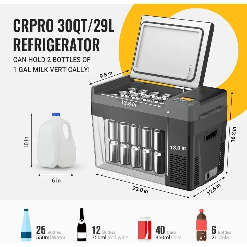 12V Refrigerator, CRPRO 30 Quart 12V Car Refrigerator, Portable Freezer, Compressor Cooler