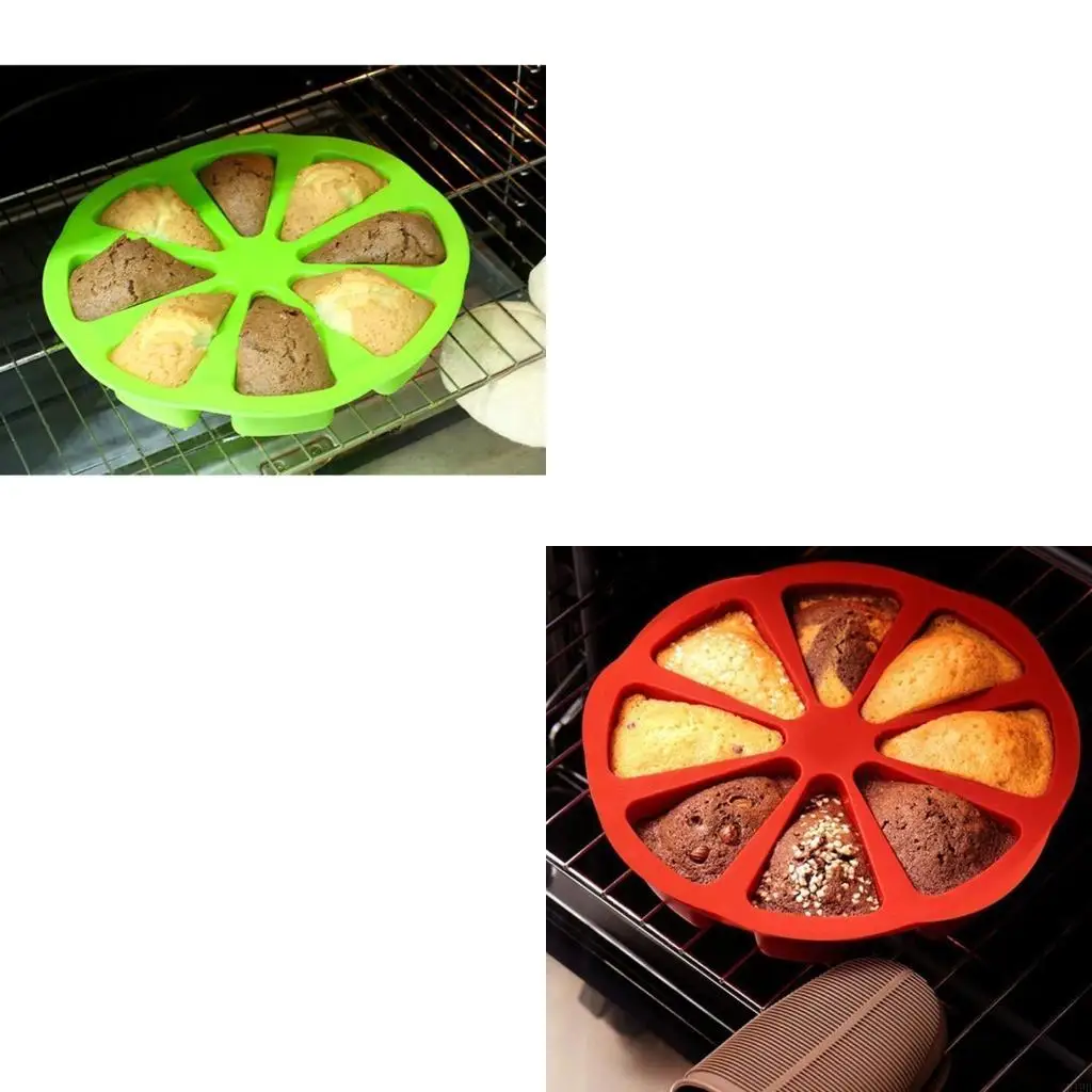 F19B Silicone Baking Mold 8 Cavity Silicone Scones Pans Pizza Cake Slices Mold for Brownies Muffins,Cheesecake,Bread, Cheese