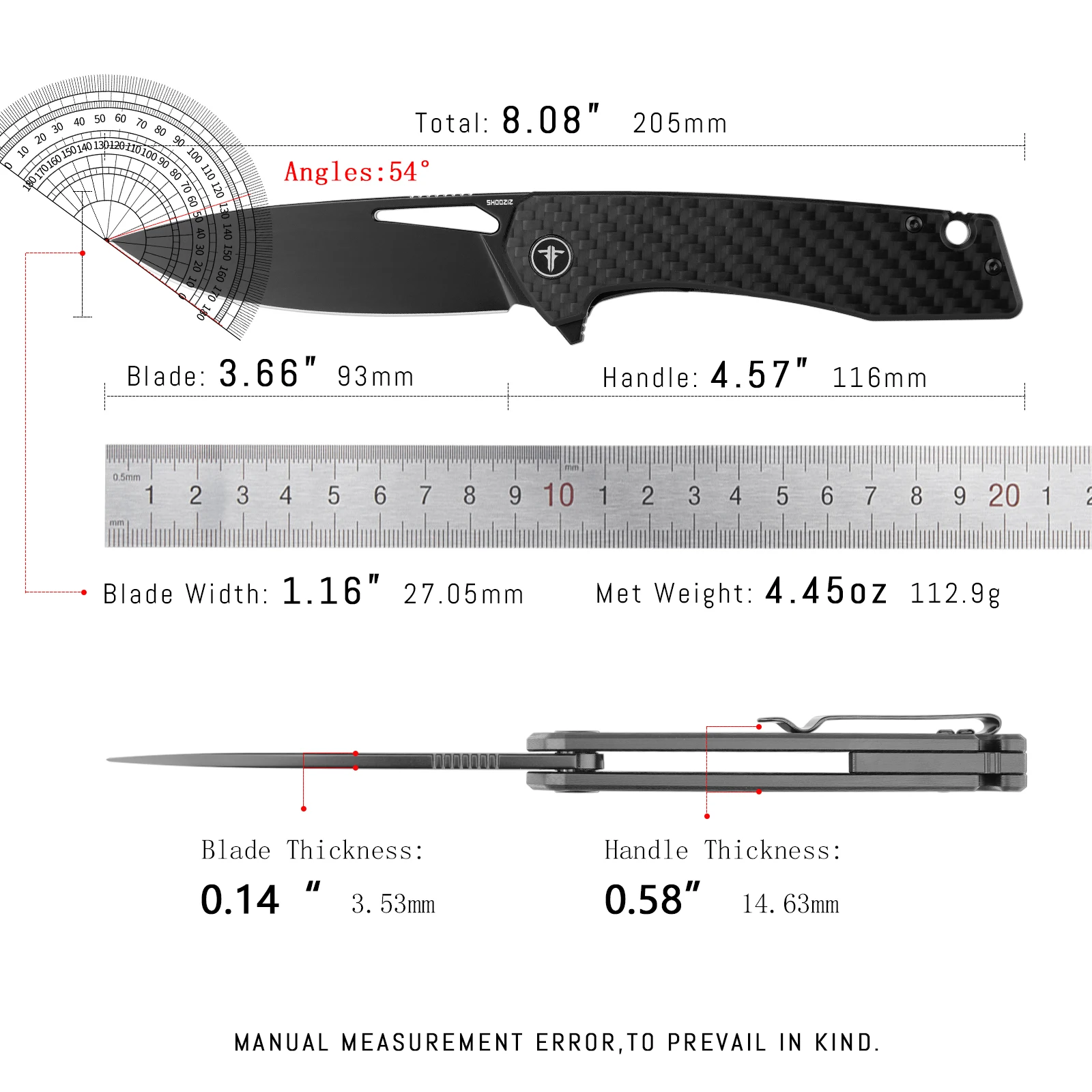 Shooziz EDC Pocket Folding Knife with Clip, 3.66