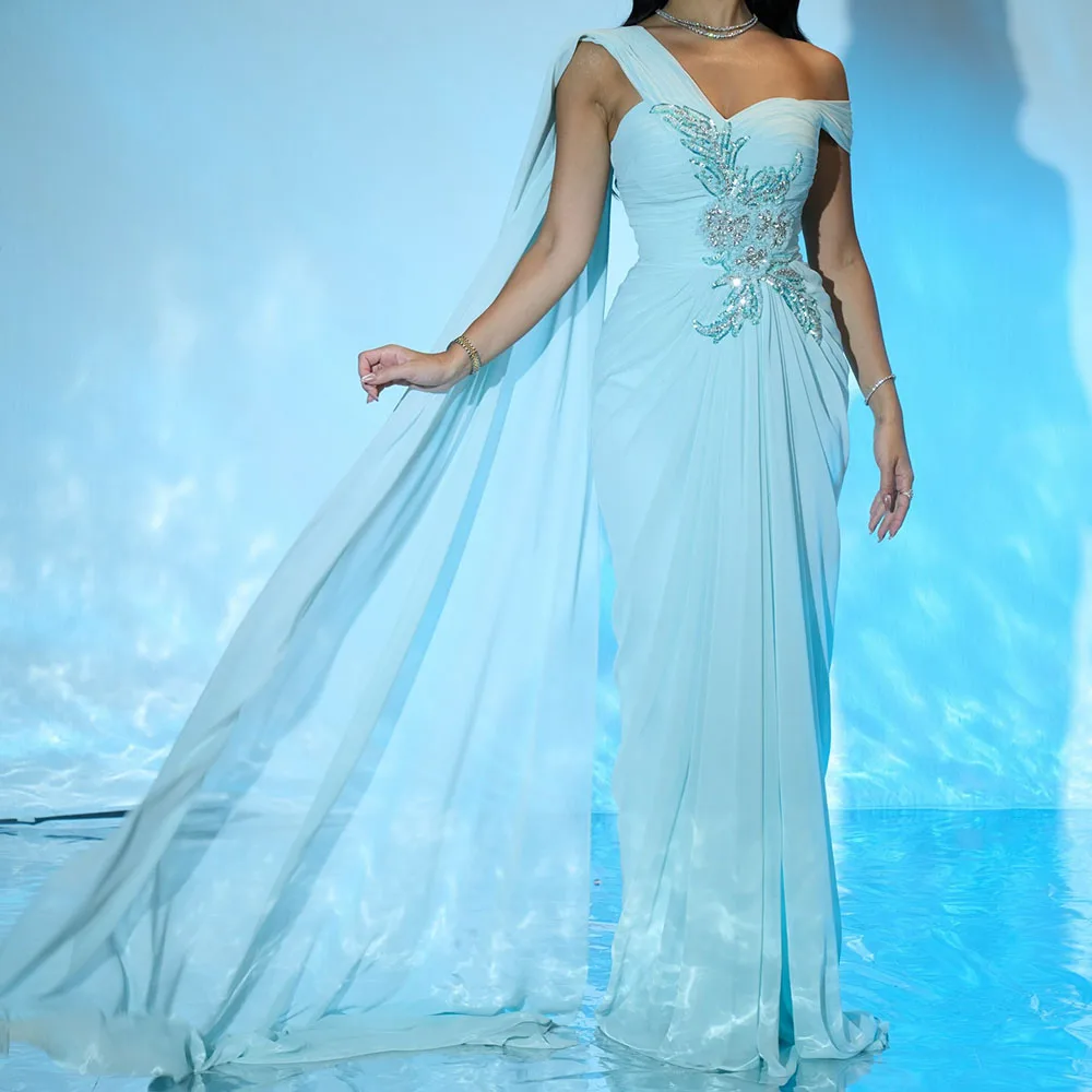 

Customized A-line Evening Dresses Floor-length Off The Shoulder Sleeveless Prom Gown Fashion Flowers Sequined Draped Party Gown