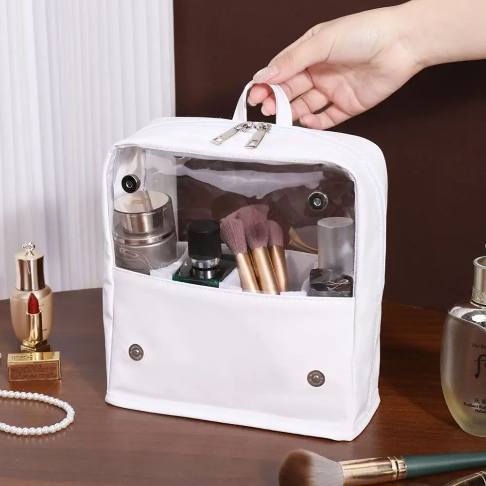 Wasserdichte, transparente Make-up-Tasche, durchsichtiger Reißverschluss, großes Fassungsvermögen, Kosmetiktasche mit Trennwänden und Griff, transparenter Organizer für Toilettenartikel – Detail 7