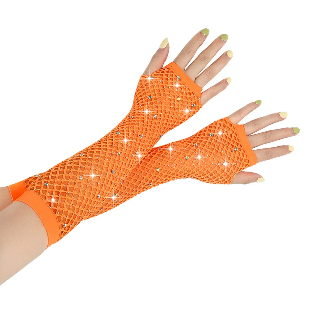 Gants élastiques amusants pour femmes, long filet de pêche, perceuse lumineuse, diamant chaud, dentelle de diamant, punk, multicolore, fête d'Halloween, carnaval, sexy