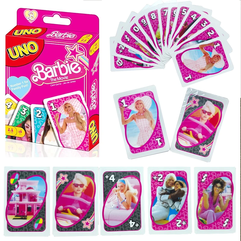 Mattel Games UNO Pink Barbie DollCard Game for Family Night Featuring Tv Show Themed Graphics and a Special Rule for 2-10 Player