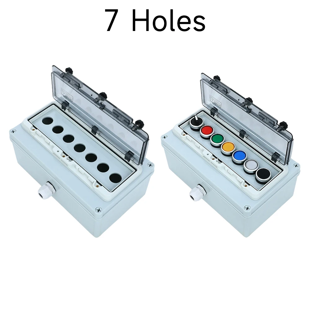 7 holes Outdoor waterproof button control box emergency stop start stop box with protective cover outdoor rainproof power switch