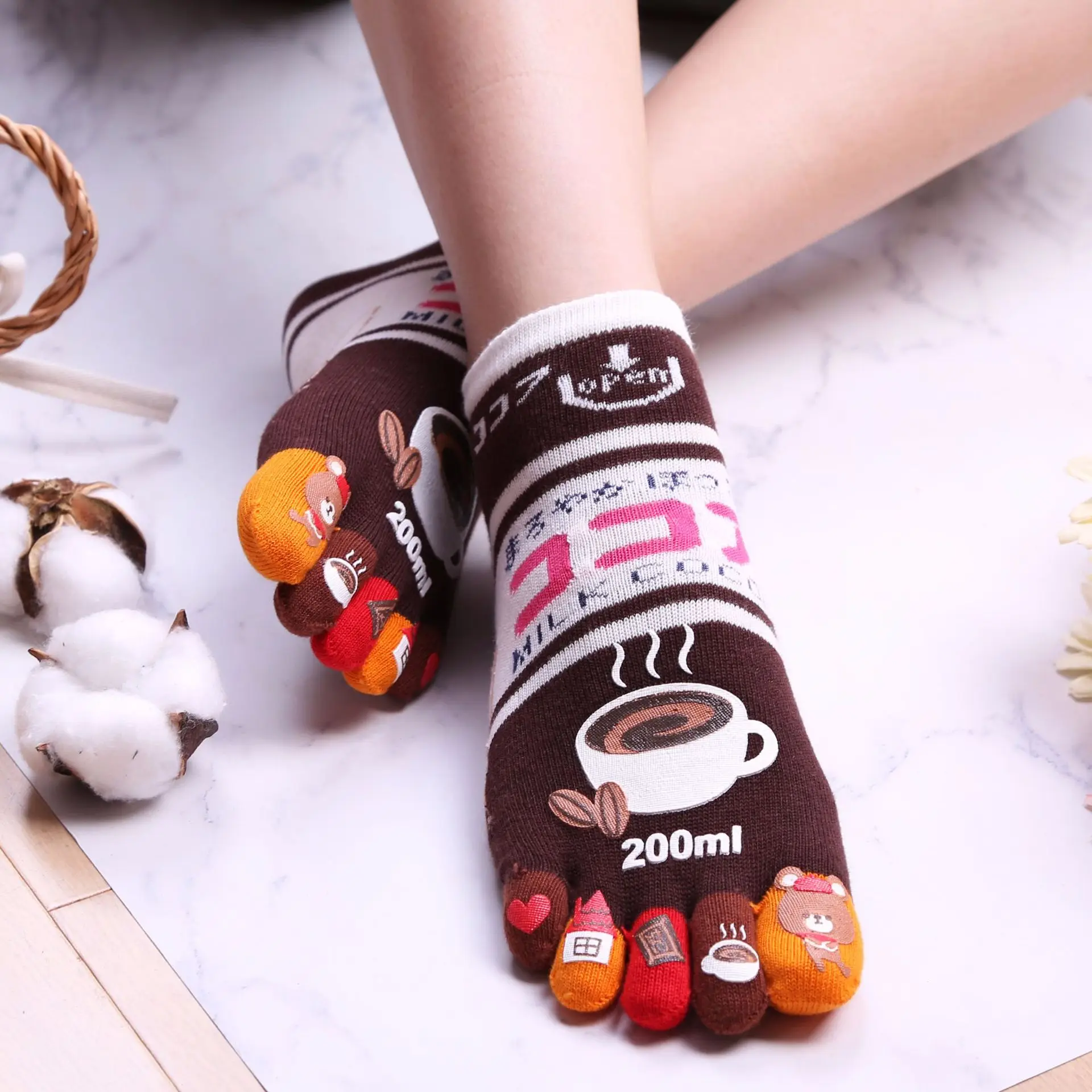 5 Pairs/lot Coffee Cotton Socks Cotton Five Finger Socks For Women Girls Causal Cute Toe Socks 5 Colors