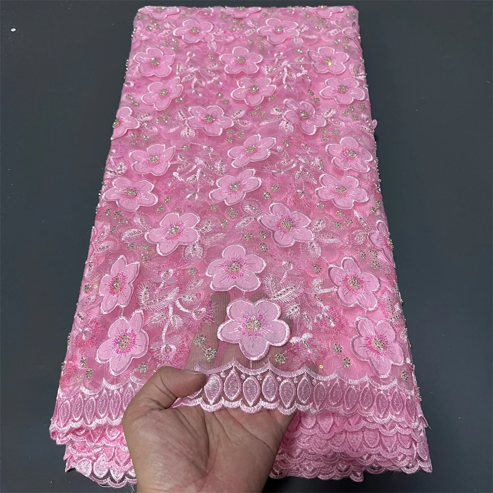 دانتيل تول نيجيري 2025 5 ياردات، تطريز ترتر جبر فرنسي مطرز لفستان الزفاف وثوب الحفلات، قماش الزفاف الأفريقي #1