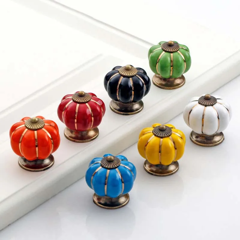 Vintage Ceramic Pumpkin Cabinet Knobs, Kitchen Cabinet Drawers Dresser Cupboard Pull Handles Door Pulls with Screws