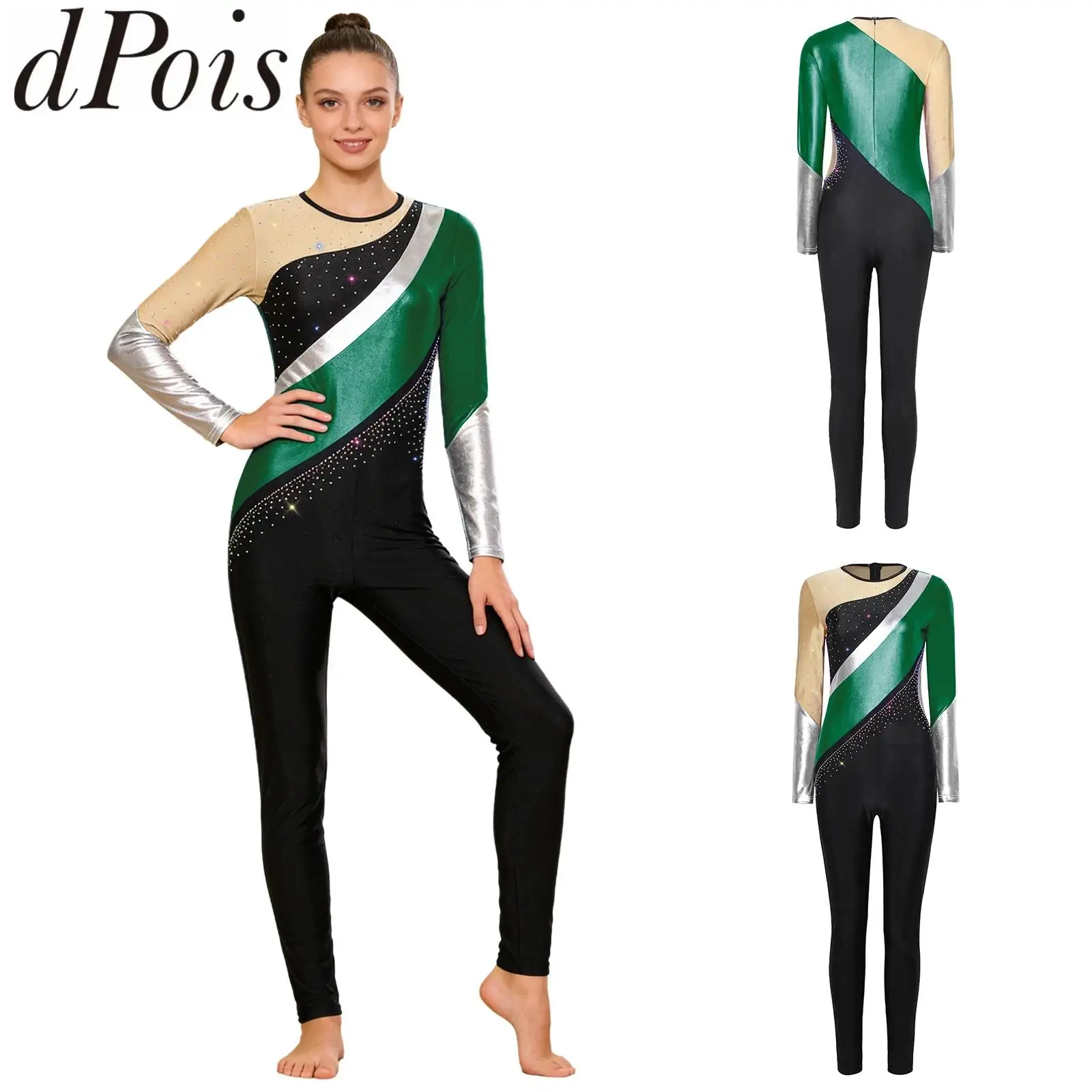 women-color-block-rhythmic-gymnastics-jumpsuits-long-sleeve-metallic-dance-leotards-ballet-figure-skating-performance-costumes