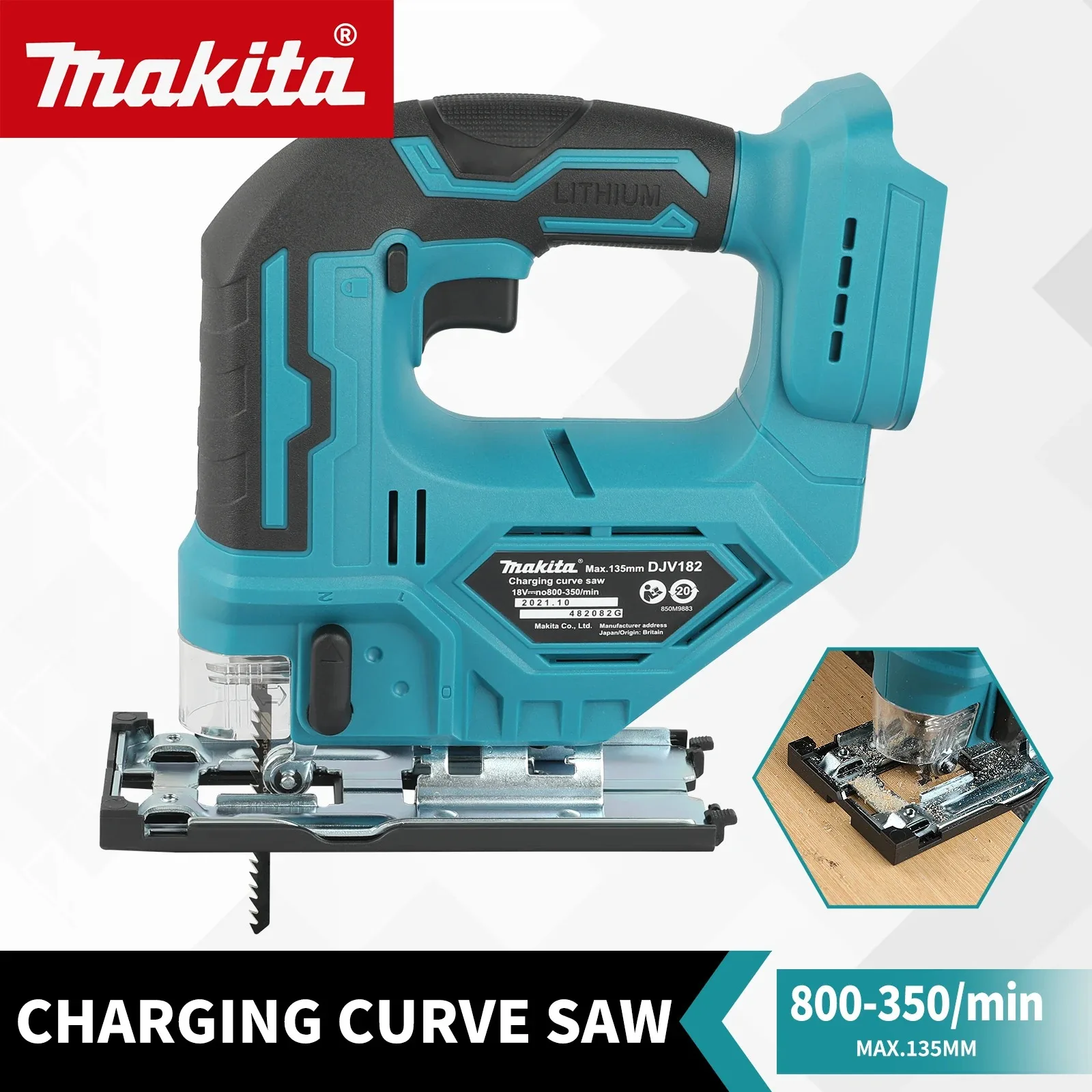 Makita DJV182Z Scie sauteuse sans fil : 18 V, 300 W, 0-2700 tr/min, course 80 mm, ± 45 °   Angle de coupe, pour les travaux de découpe du bois/plastique/métal