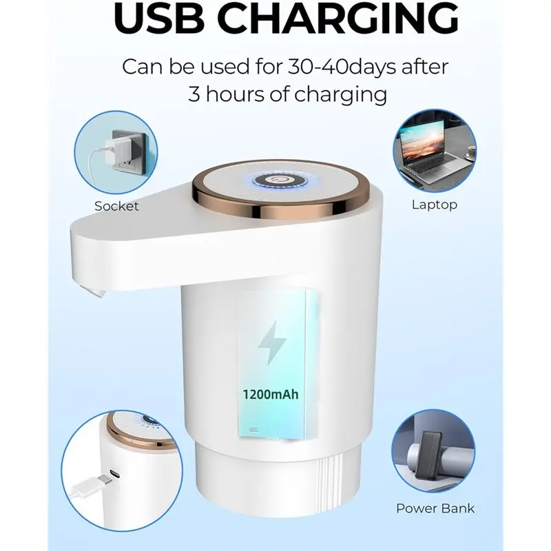 Pompe à bouteille d'eau AC39, pompe distributrice d'eau électrique Portable pour bouteilles de 5 gallons, chargement USB, pour la maison, la cuisine, la salle de Camping
