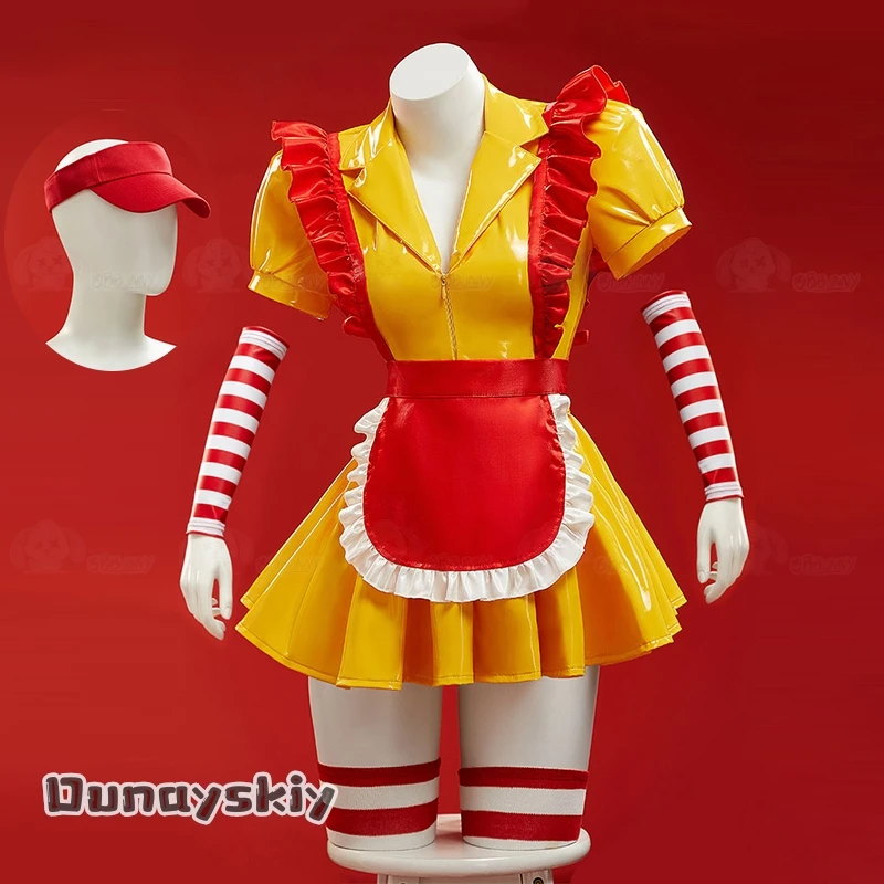 M Sexy Girl Cosplay Anime disfraz de sirvienta francesa Fastfood falda amarilla de Lolita ropa para mujeres adultas disfraz de Halloween traje