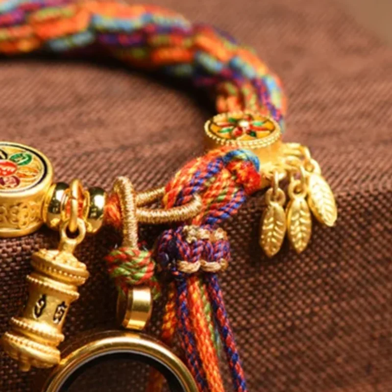 Pulsera de estilo tibetano tejida a mano, pulsera Zakiram, pulsera tibetana de Tara Five Master Thangka verde