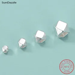Genuine Real Pure Solid 925 sterling Silver Geometric Beads Spacers Polyhedral Faceted Loose Bead Jewelry Making Findings