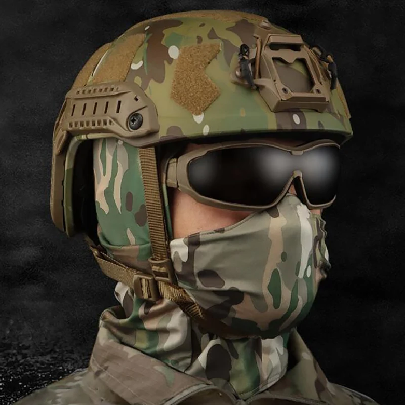 Military Tactical Mask Outdoor Balaclava Mask Silicone Half Mask Windproof Helmet Airsoft Hunting CS Game Sunscreen Hat