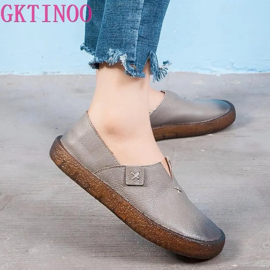 GKTINOO Designer Women Black Flats Slip On Ladies Casual Genuine Leather Flat Handmade Women Shoes Soft Bottom Loafers