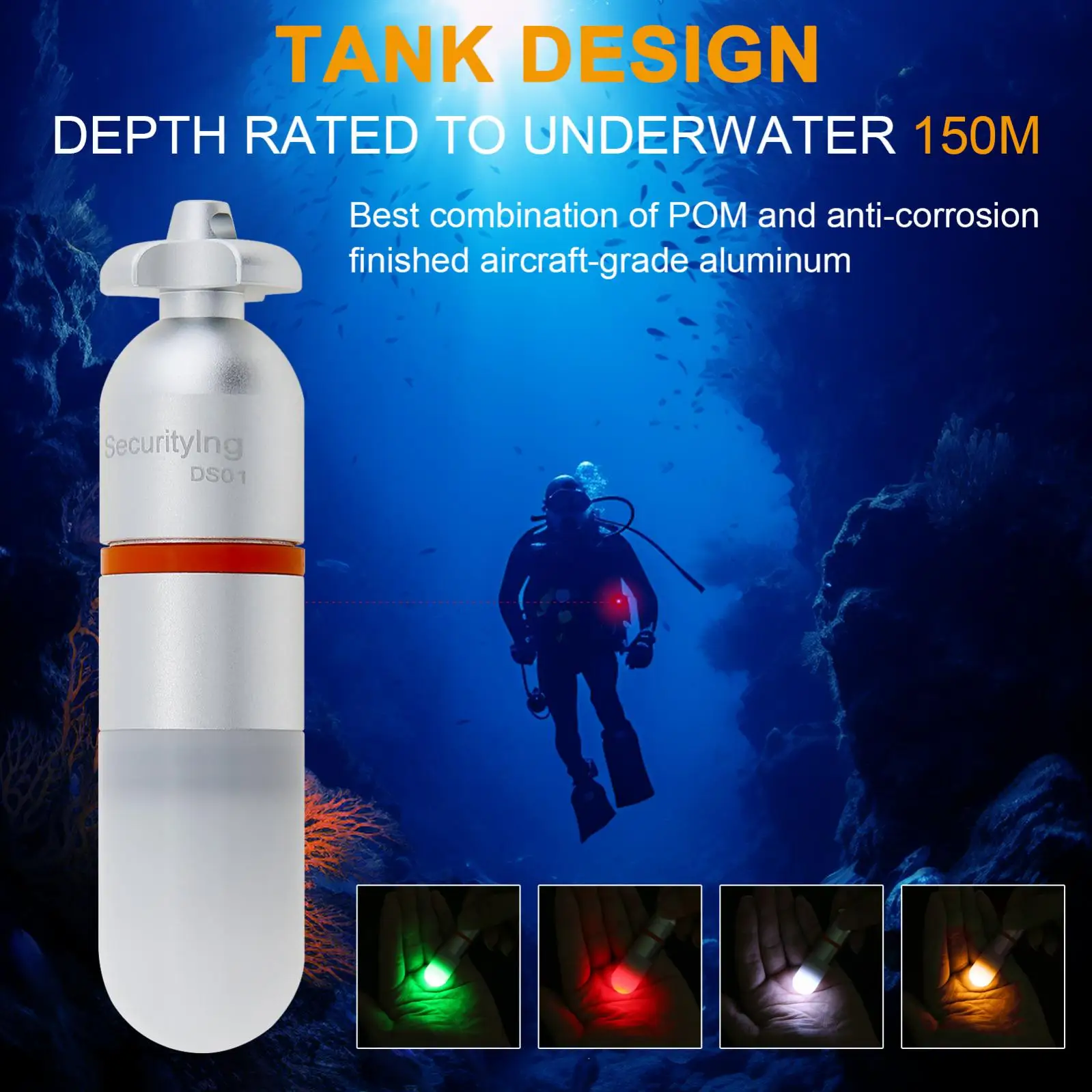 Scuba Dive Strobe Beacon Diving Signal Light Mini Underwater 150M Scuba Tank Light LED Torch Night Dive Flashing Marker Light