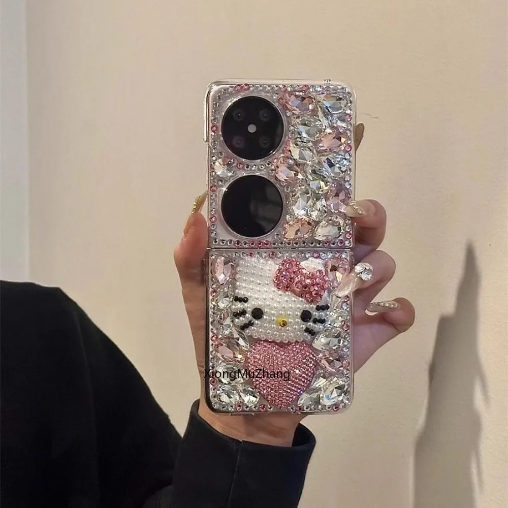 Sanrio Hello Kitty Hülle für Motorola Razr 40 50 für Moto Razr 60 70Ultra Kristall-Strass Stoßfeste Hülle mit Kette und Trageband – Detail 4