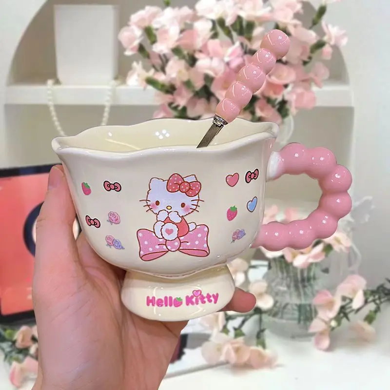 كوب سيراميك لطيف على شكل قطة مع مقبض هدية عيد الحب للفتيات والنساء كوب شاي كاواي ياباني وردي للاستخدام المنزلي والمكتب
