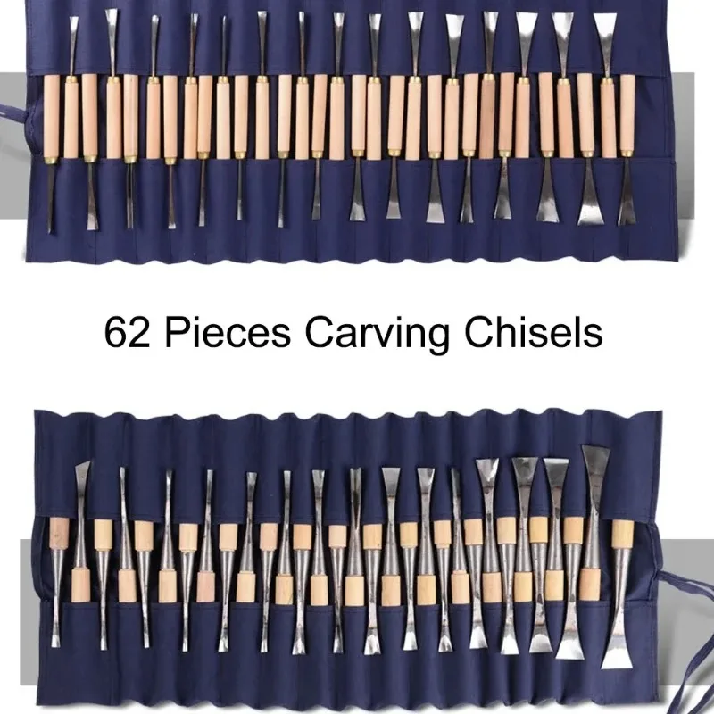 Hand Wood Carving Tools Chip 31pcs Detail Chisel + 31pcs General Chisel, Made And Ground  By Hand
