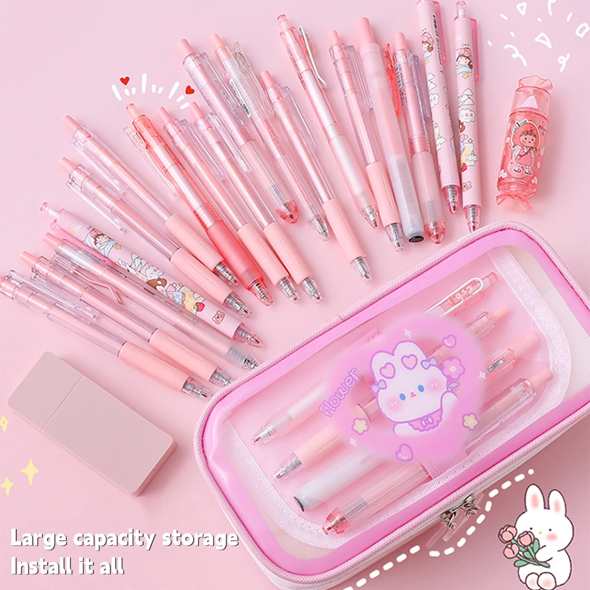 Large Capacity Pencil Case Transparent Organizer Pen Box Korean Pouch for girls Kawaii Stationery Supplies Accessories