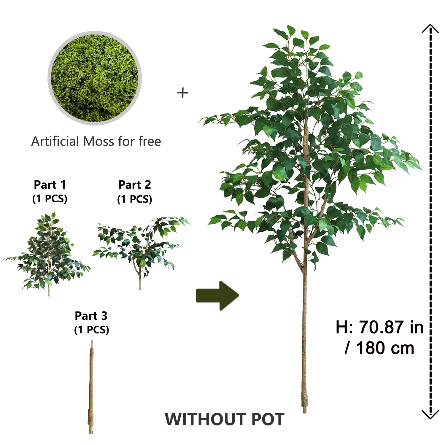 140-210cm Künstlicher Ficus-Baum Banyan-Zweig für Innen- und Außenbereich Dekorative Kunstpflanze für Haus, Balkon und Wohnzimmer – Detail 7