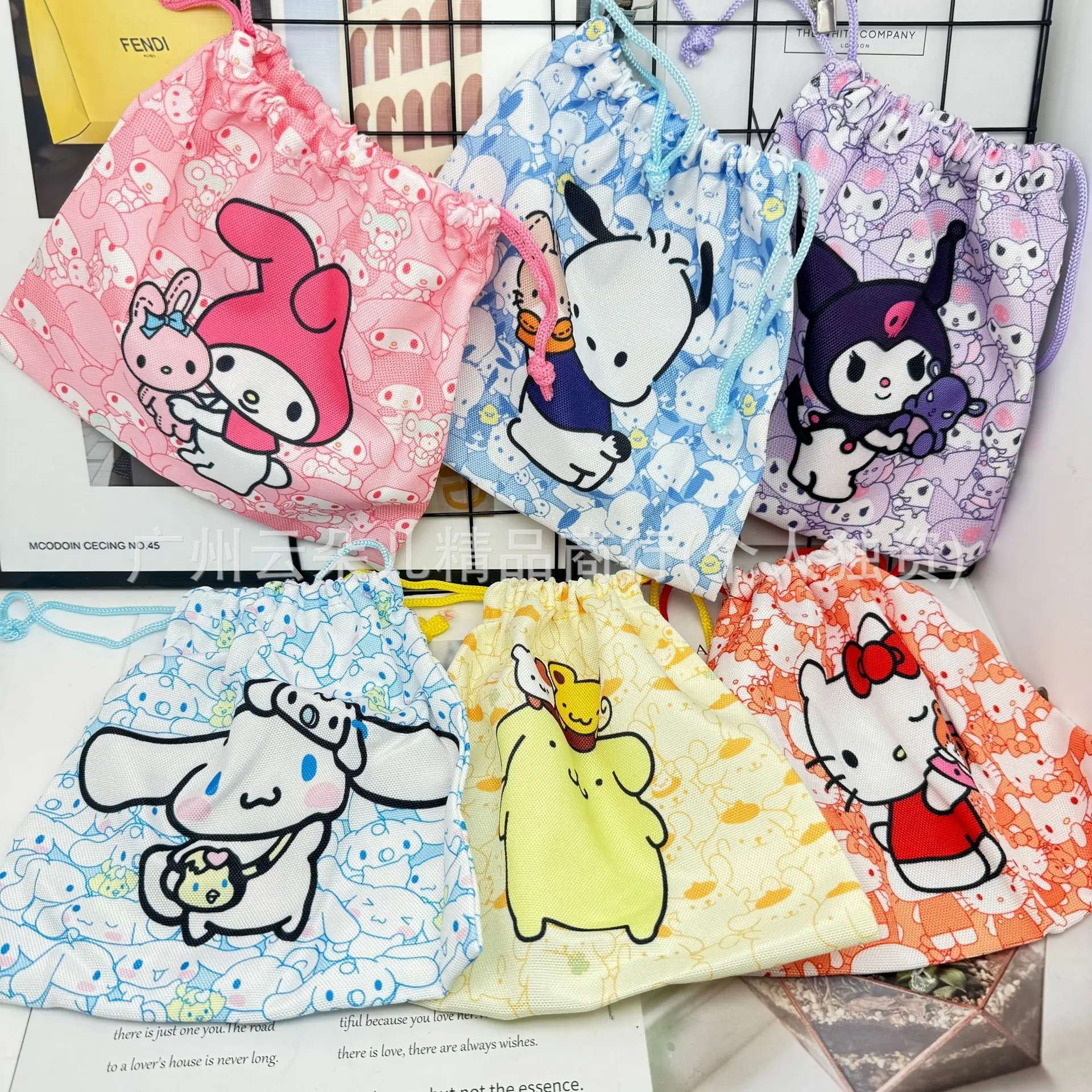 

Kawaii Sanrio Kuromi Drawstring Bag Bundle Pocket Cute Travel Cosmetics Miscellaneous Storage Bag Girl Gift