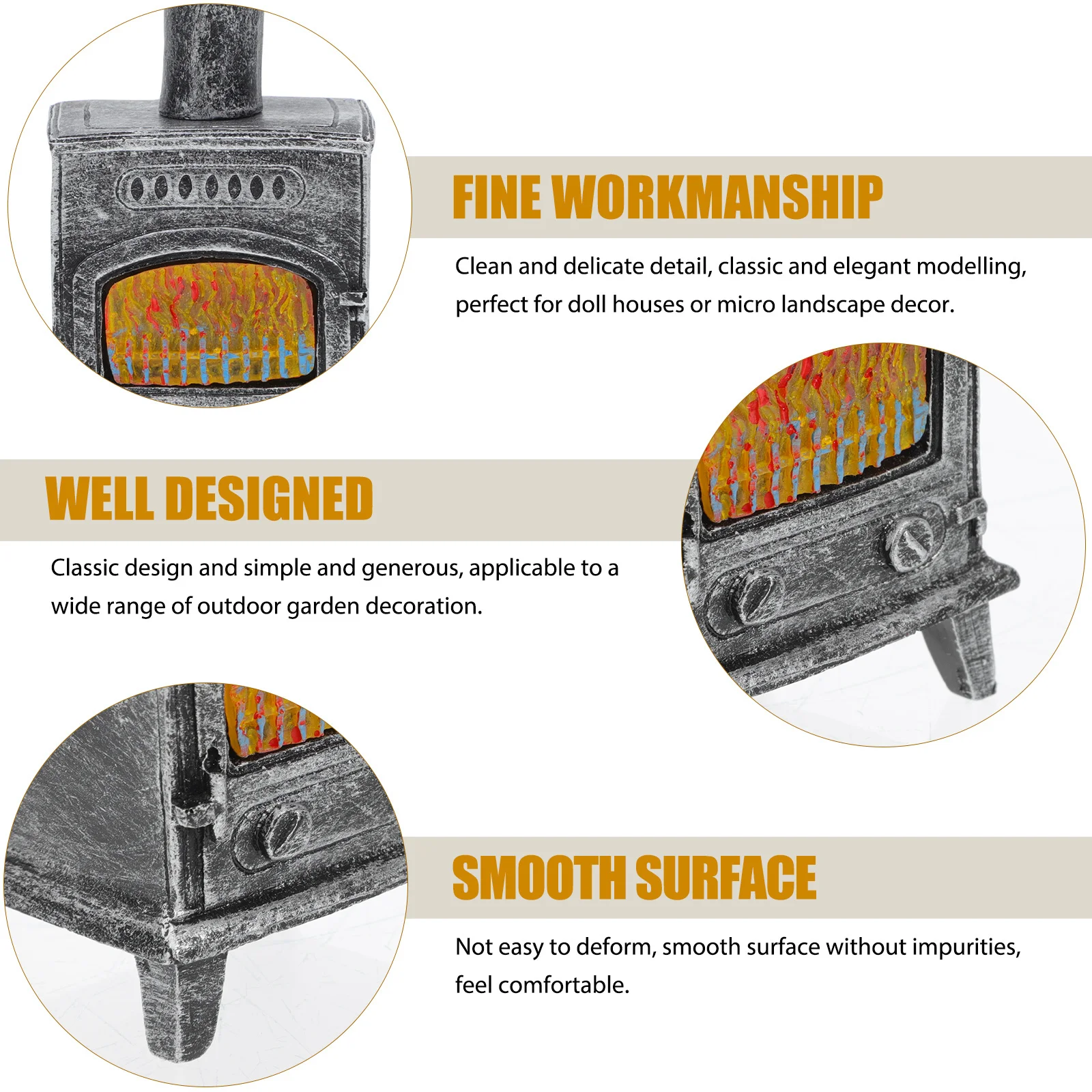 

Resin Fireplace Mini Chimney Durable Lighted Miniature Furniture Home Ornament Smooth Surface Perfect Micro Landscape