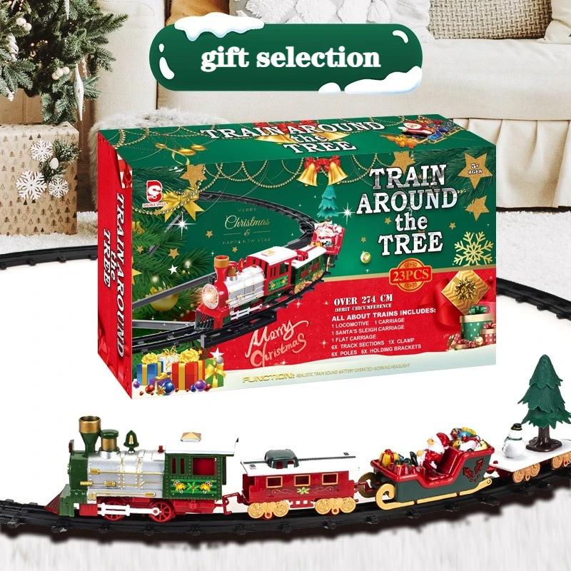รถไฟของเล่นไฟฟ้าคริสต์มาส ของขวัญแขวน ซานตาคลอส ไฟ ดนตรี รถไฟของเล่นคริสต์มาส