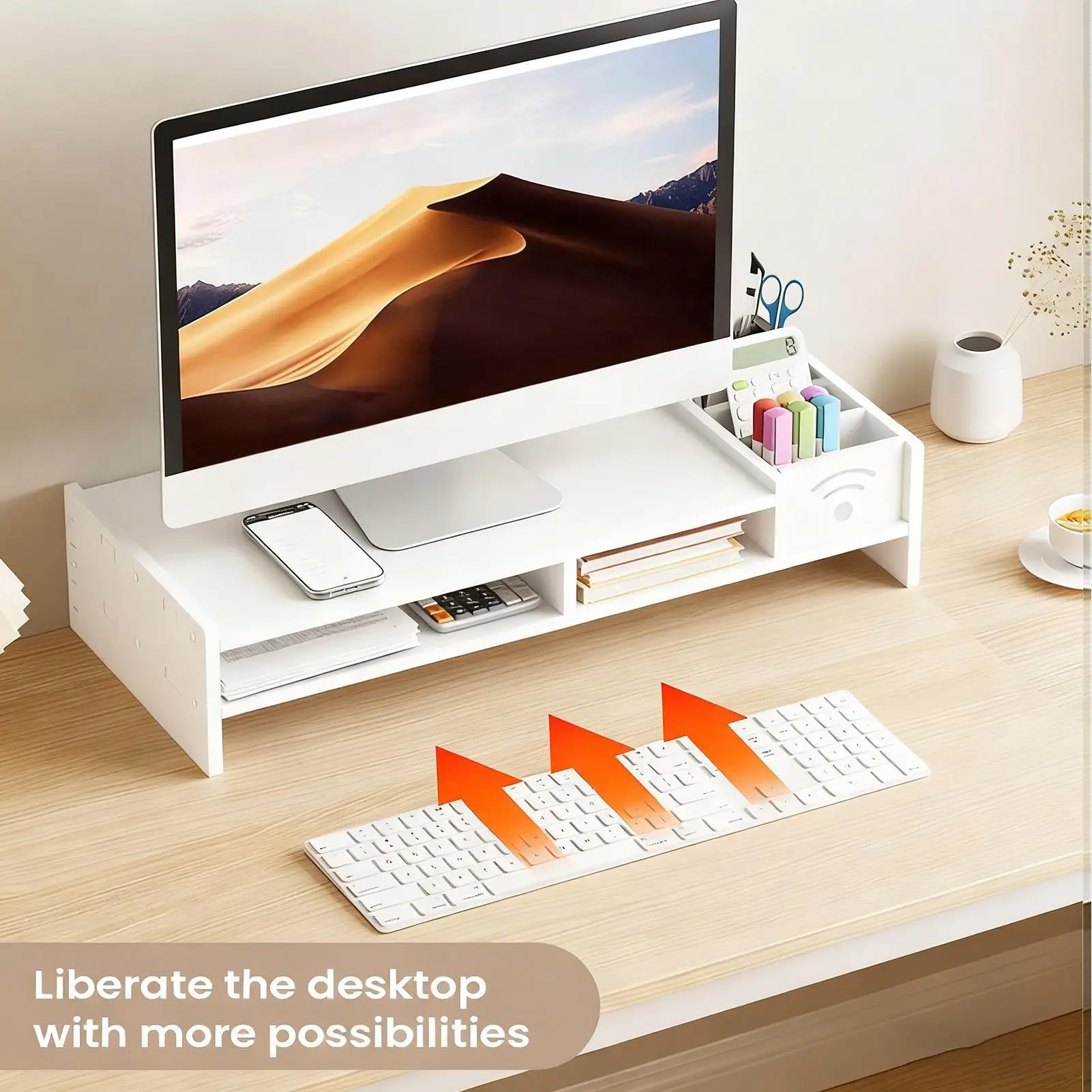 Soporte Elevador para Monitor de 2 Niveles, Estante de Escritorio de 4.3 Pulgadas de Altura, Elevador para Computadora con Organizador de Almacenamiento para Hogar, Laptop, PC, TV, Mesa de Trabajo